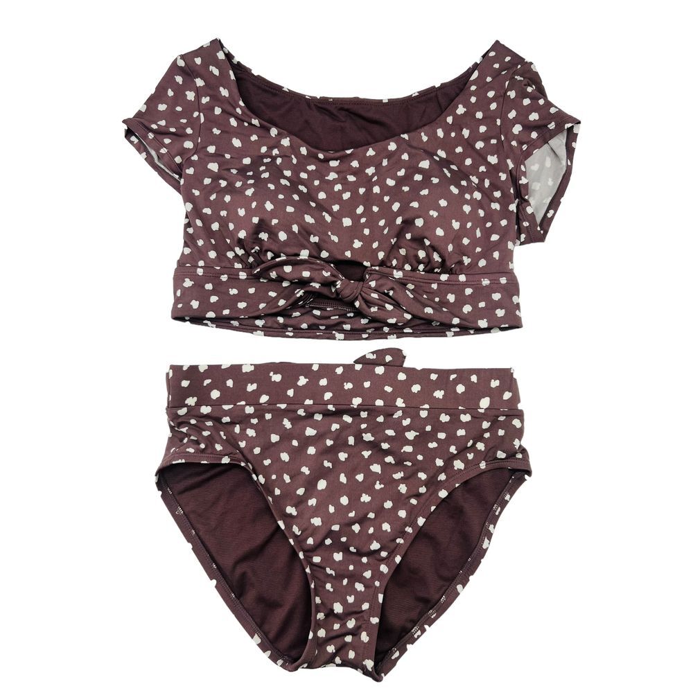 Time and Tru 2 Piece Bathing Suit Padded Cups Leopard Bows‎ Size 4-6